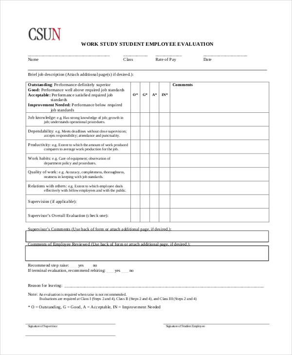 work study student employee evaluation form1