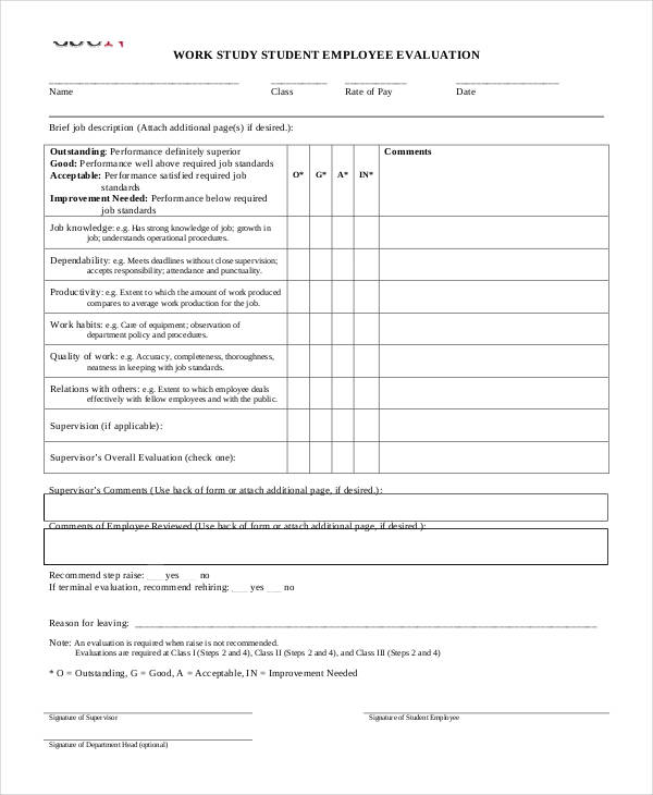 work study student employee evaluation form3