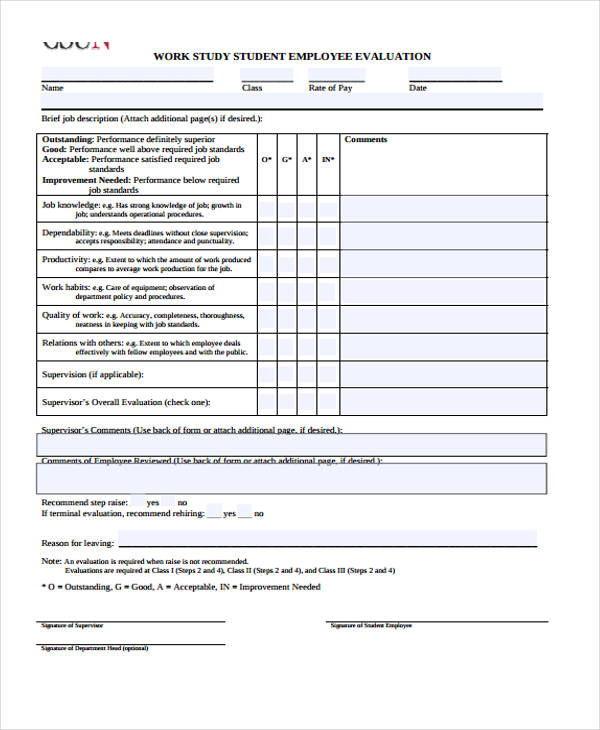 work study student evaluation form2