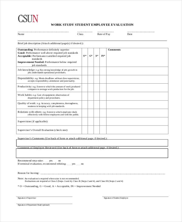 work study student employee evaluation form4