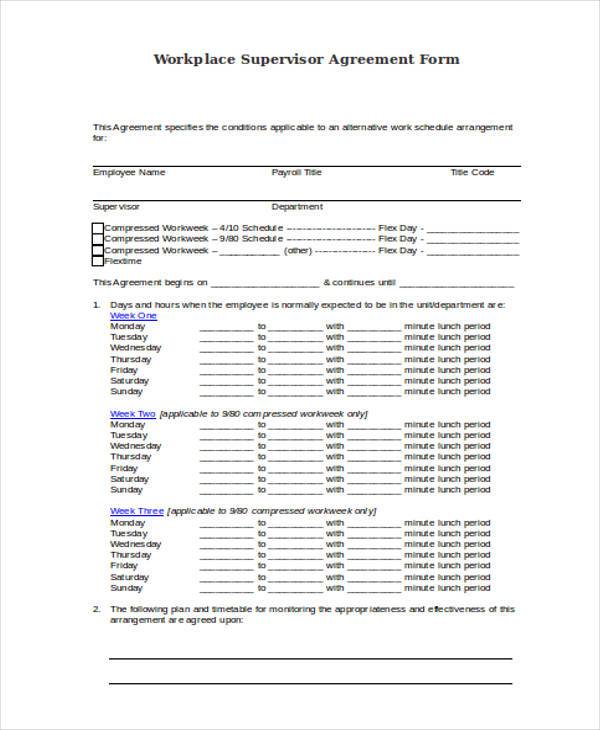 workplace supervisor agreement form