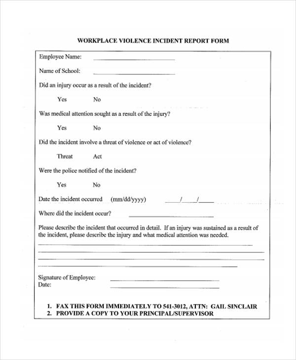 workplace violence incident report form