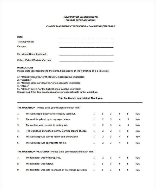 workshop questionnaire feedback form