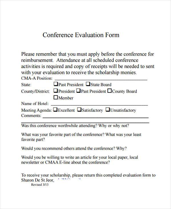 writer conference evaluation form