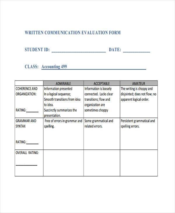 written communication evaluation form