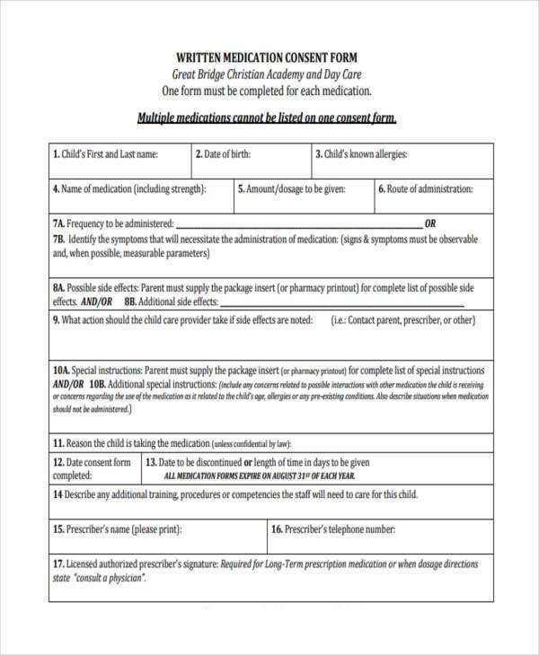 written medication consent form