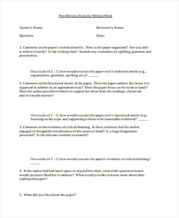 written work peer review form