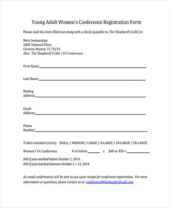 young adult womens conference registration form