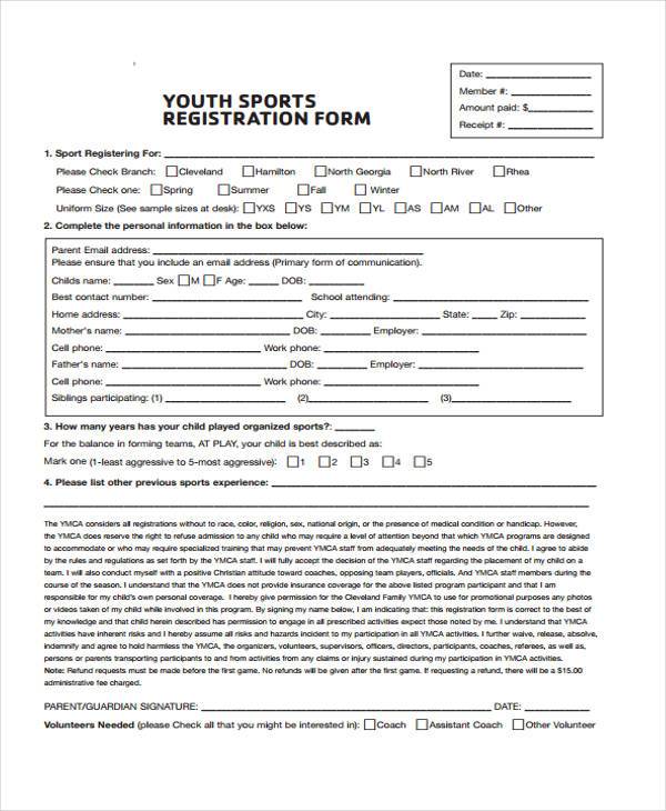 youth sports registration form
