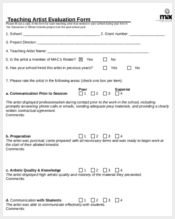 art teacher evaluation form