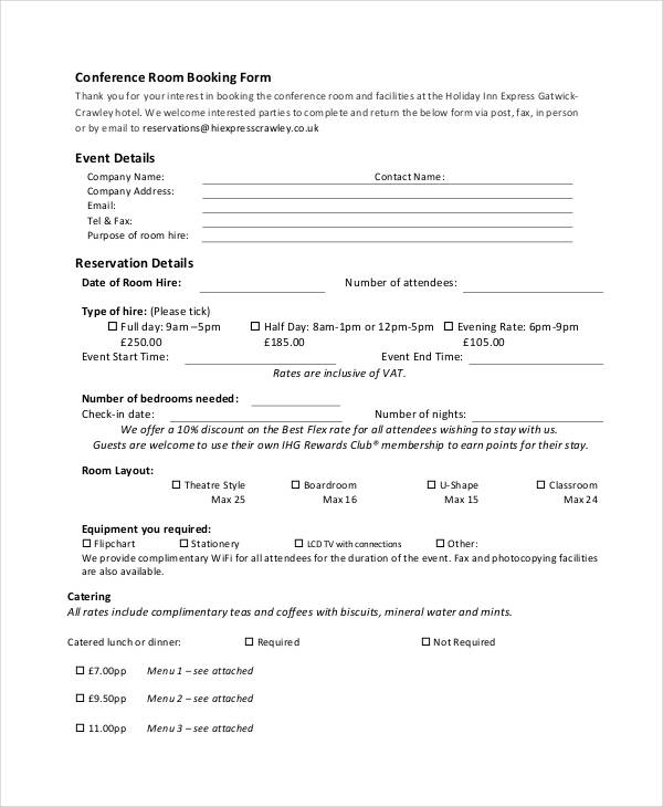 conference room reservation booking form