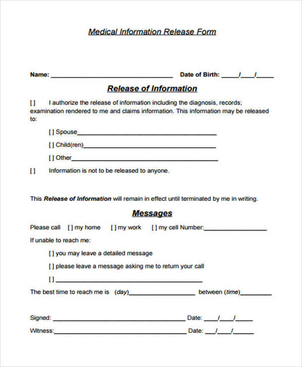 10 Authorization To Release Information Form Template Template Free 3848