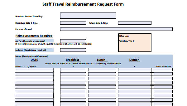 Travel Reimbursement Form Template.