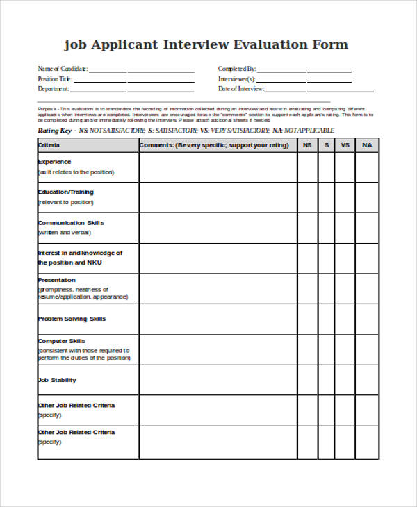 FREE 27+ Sample Interview Evaluation Forms in PDF | MS Word | Excel