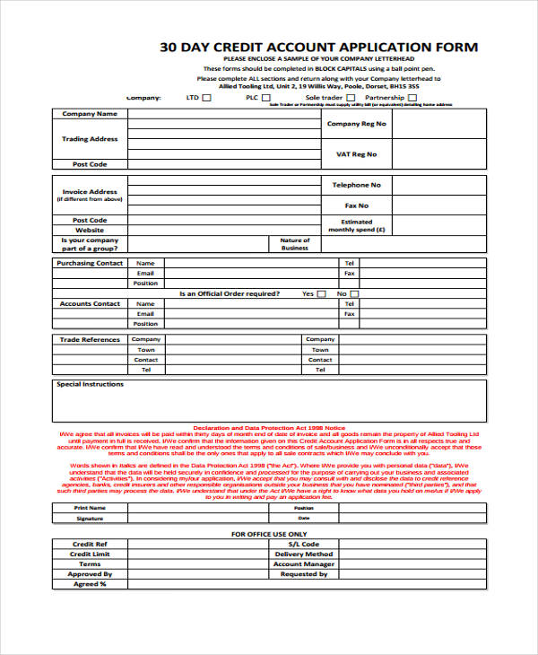 30 day credit account application form1