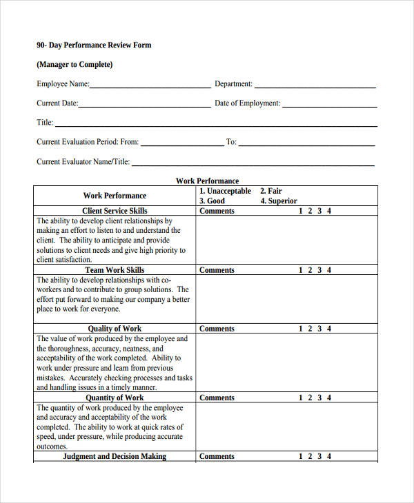 Free 20 Sample Employee Review Forms In Pdf Ms Word 1668