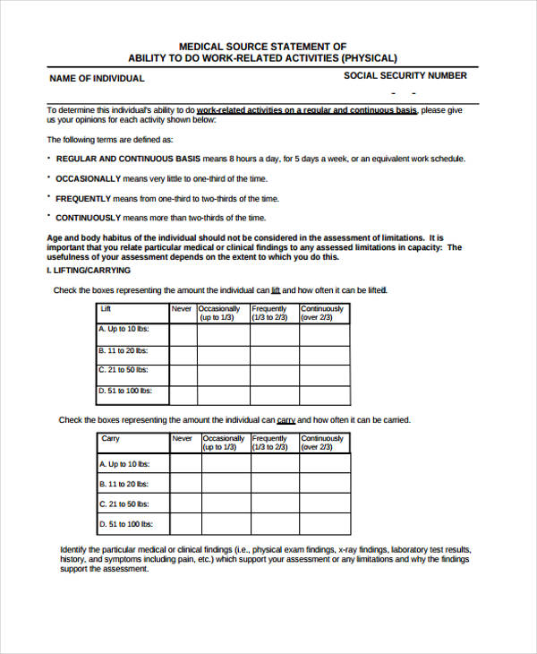 Free 12 Sample Medical Statement Forms In Pdf Ms Word 3825