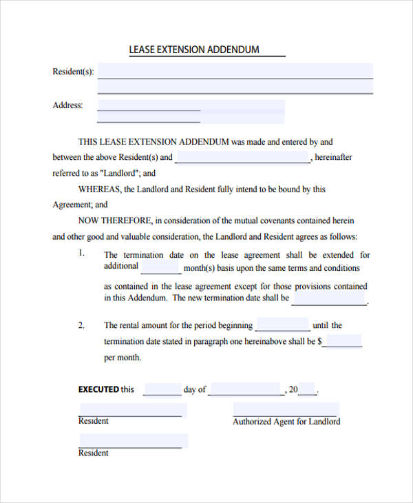 addendum lease extension application