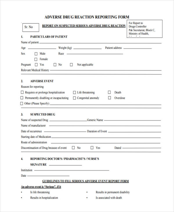 FREE 11 Adverse Event Forms In PDF MS Word Excel