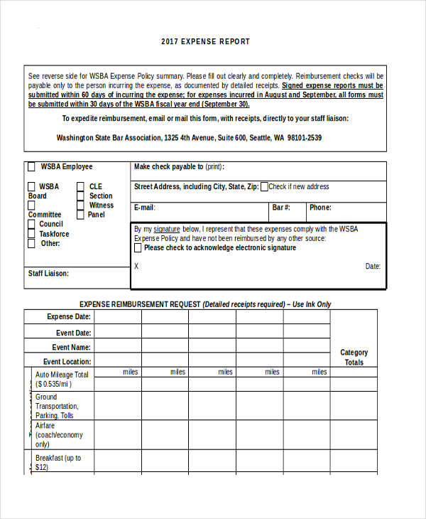 affidavit expense report form