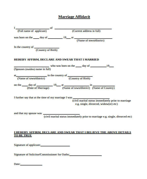 affidavit form for marriage registration