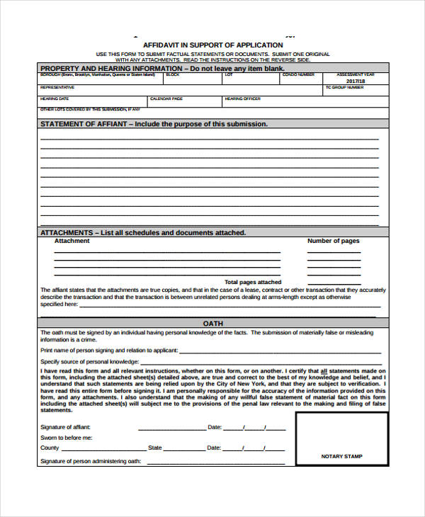 affidavit support application form
