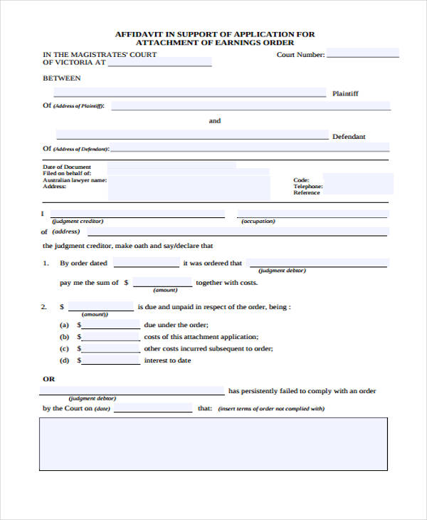 affidavit support attachment earnings form