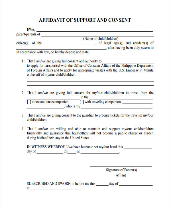 affidavit of support and consent