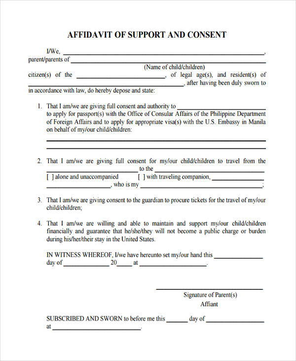 FREE 10+ Consent Affidavit Forms in PDF | MS Word