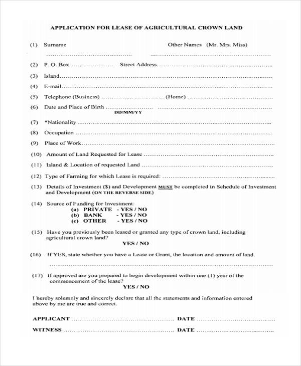 agricultural land lease application form