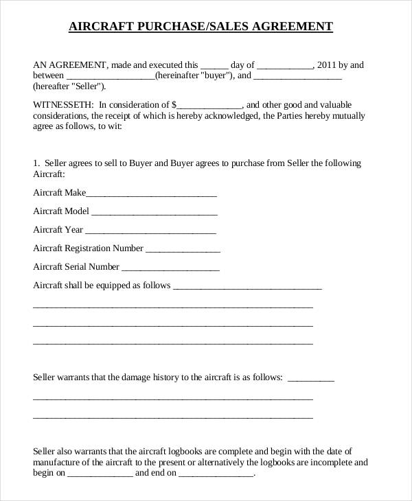 aircraft purchase sales agreement form3