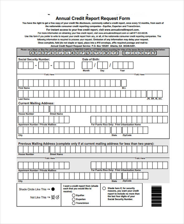 annual credit report application form
