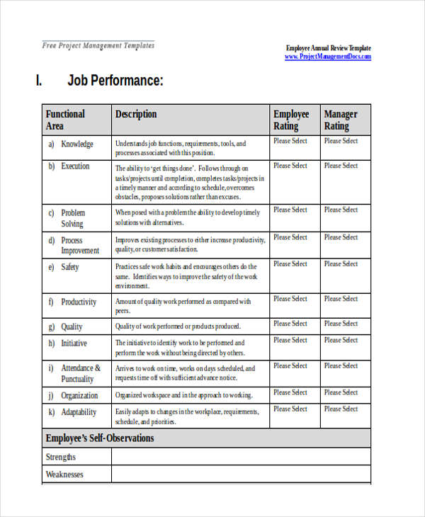 Employee Annual Review Template Free