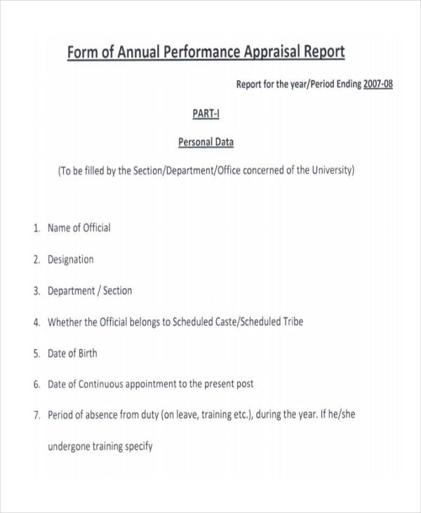 annual performance appraisal report