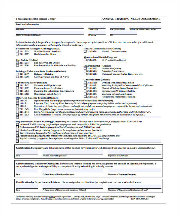 annual training needs assessment form