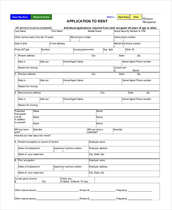 apartment association rental application form