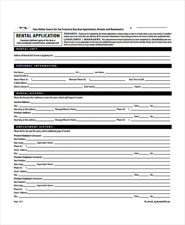 FREE 26+ Rental Application Forms in PDF Excel MS Word