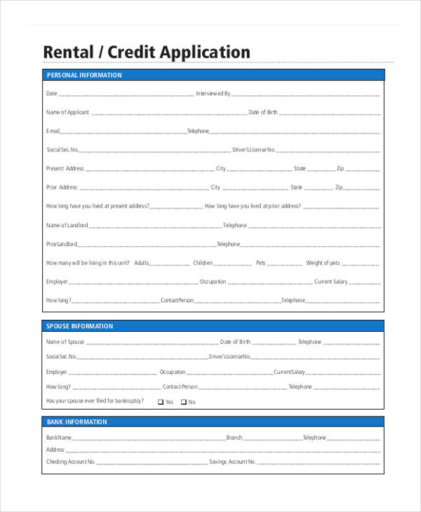 Free 8 Apartment Rental Application Forms In Pdf Ms Word 4615