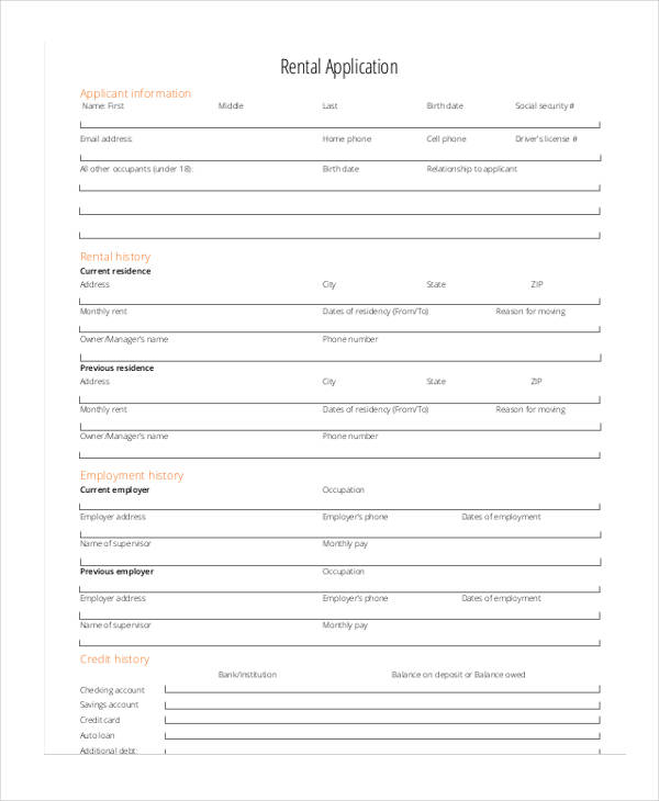 apartment rental home application form pdf