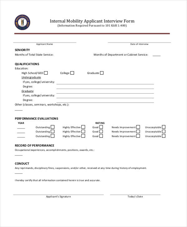 applicant interview form example