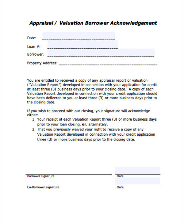 appraisal report delivery disclosure form