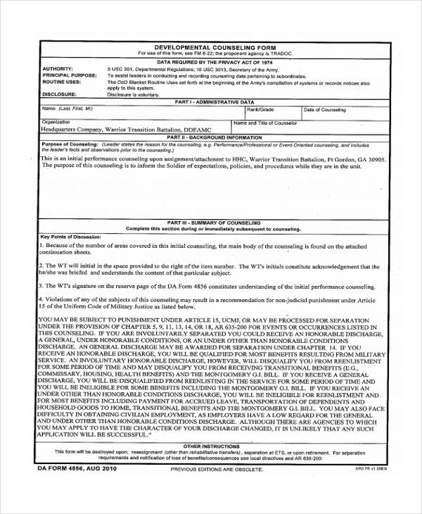 army developmental counseling form