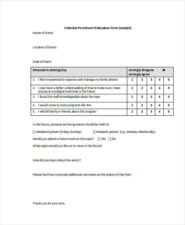 Event Evaluation Form Template