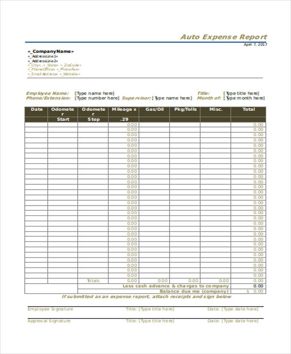 auto expense report form