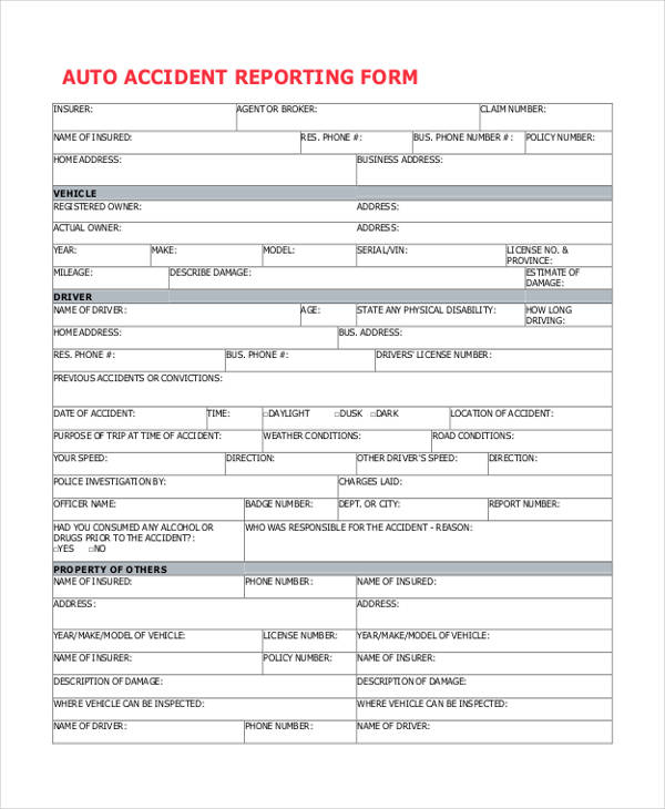 FREE 27+ Sample Accident Report Forms in PDF
