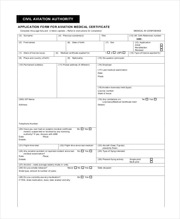 aviation medical certificate application form