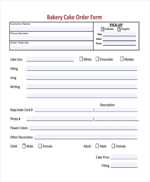 Cake Order Form Template 10 Cake Order Forms Free Samples Examples 