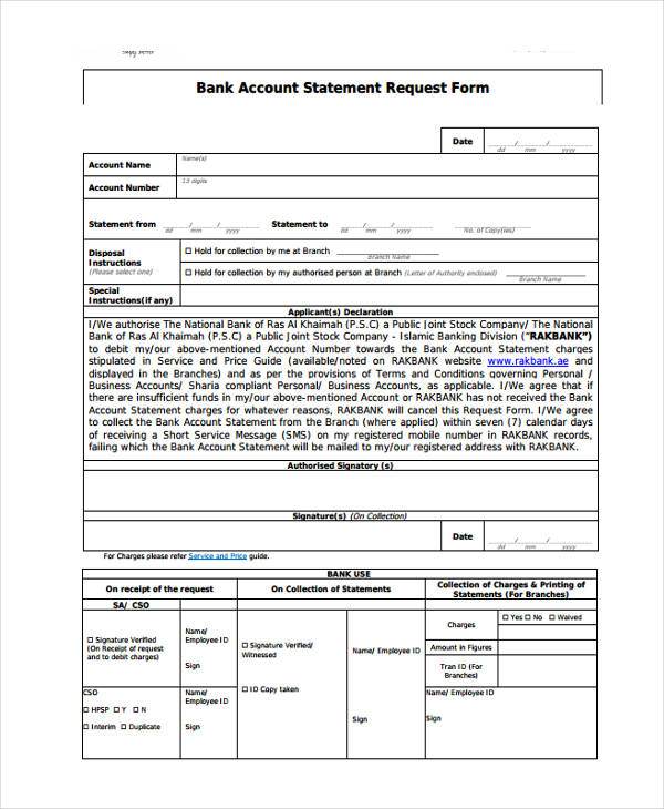 bank account statement request