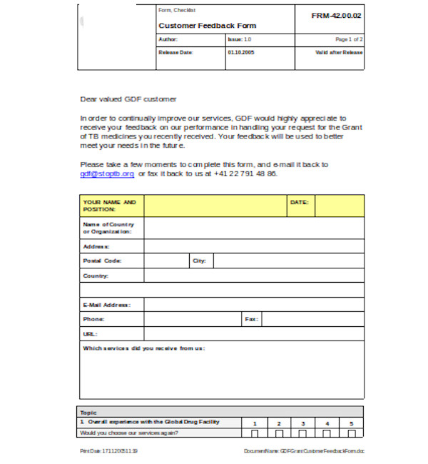 basic customer feedback form