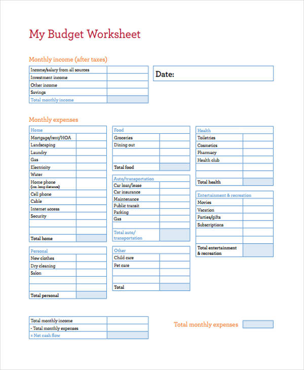 basic home budget form pdf